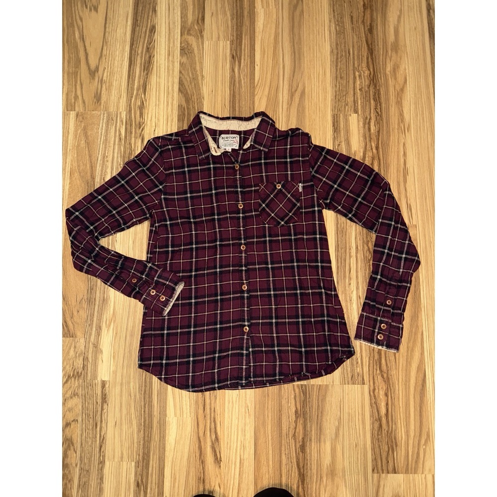 Burton Womens Plaid Flannel Shirt Size Small S Woven Button Outdoor Travel EUC